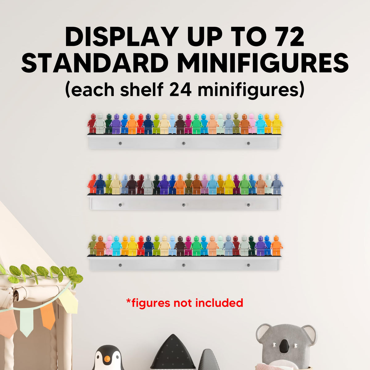 Tapeera 3-Pack Minifigure Display Shelves Compatible with LEGO, Acrylic Floating Shelf with Baseplate Studs - image 4