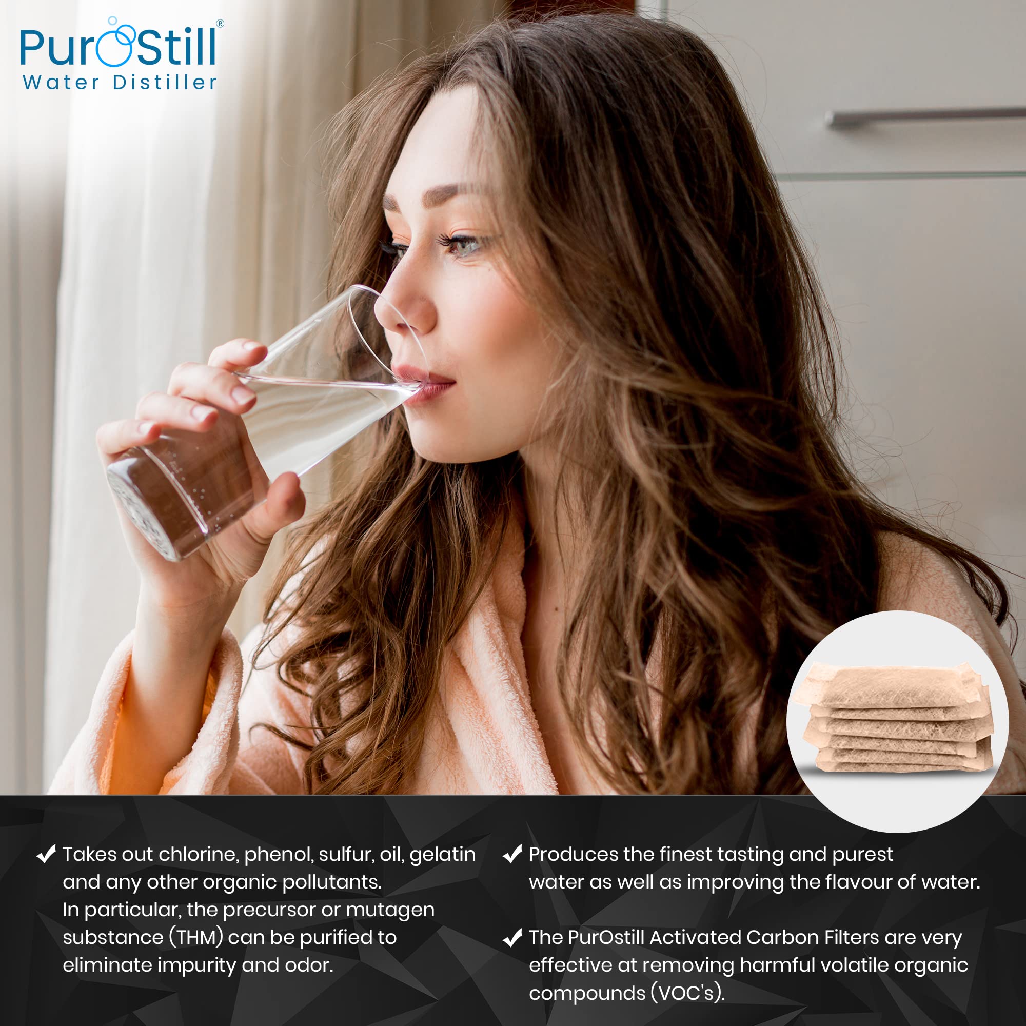 PurOstill Activated Carbon Filters for Countertop Water Distillers - 25 Pack