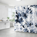 WELTRXE Navy Floral Shower Curtain | 183x183cm Waterproof Polyester