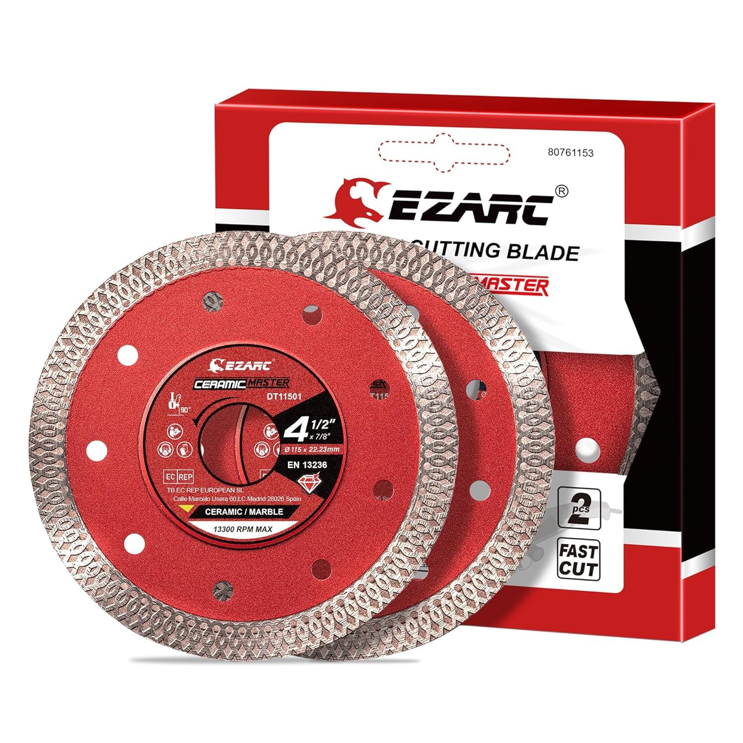 EZARC 115mm Diamond Cutting Discs for Porcelain and Tile | 2-Pack