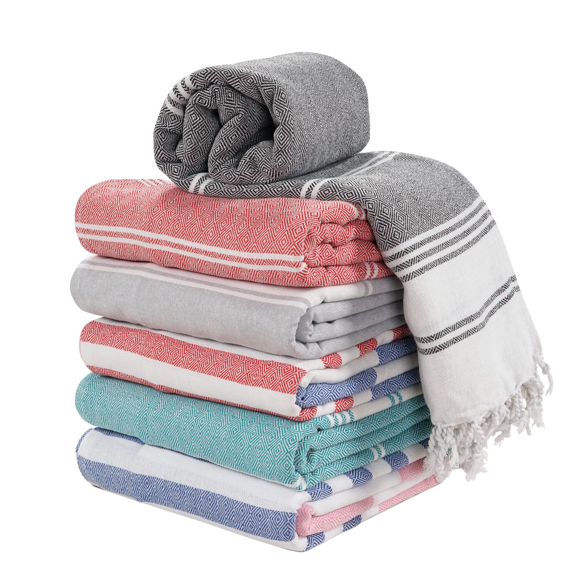 Lane Linen Turkish Beach Towels – Oversized 6-Pack Quick-Dry Cotton Set