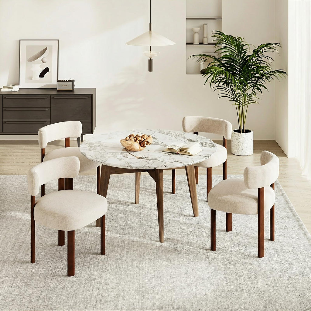 COLAMY Wooden Dining Chairs Set of 4, Fabric Chairs for Dining Room with Open Curved Backrest and Thick Seat Cushion