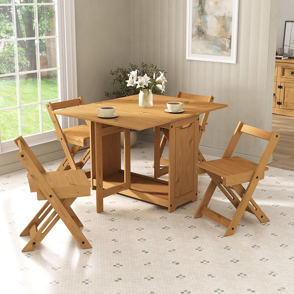 Mews Corona Butterfly Santos Dining Set 4 Seat Folding Drop Leaf Table with Chairs Solid Mexican Pine - image 1