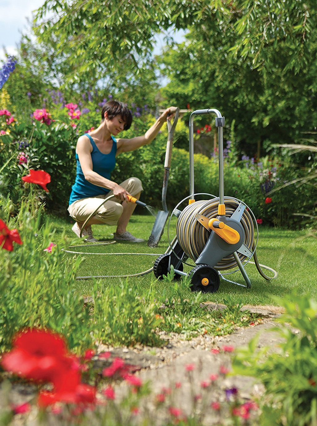 Hozelock 60m Metal Hose Cart – Durable Zinc Plated Steel Reel