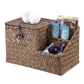 BTSKY Seagrass Tissue Box Holder with Side Pockets – Coffee Woven Organizer