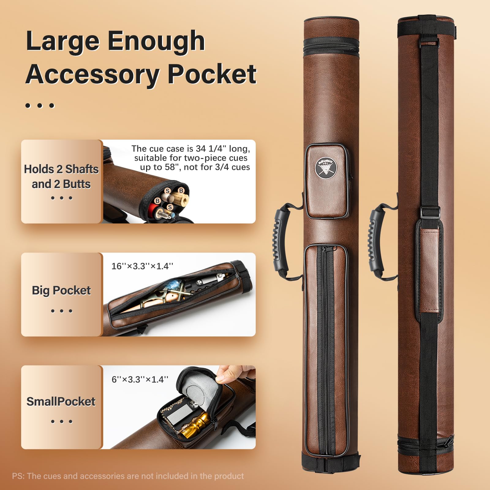 Adhafera 2x2 Hard Pool Cue Case | Faux Leather Snooker Stick Carrier