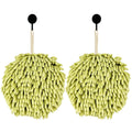 Fuzzy Ball Hand Towels, Set of 2, Chenille Quick Dry, 6.9inchgreen