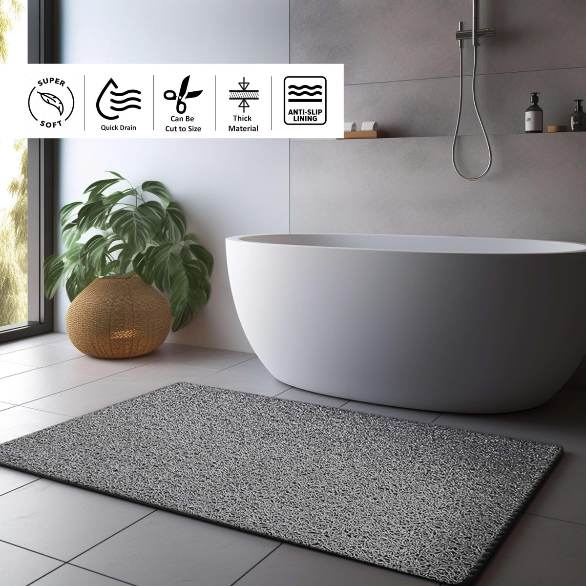 Loofah Shower Mat, Non Slip PVC Spaghetti Mat for Wet Area Inside Shower, Super Comfy Soft Matt, Quick Dry, Bacteria & Mould Resistant, Curved Edge - image 3