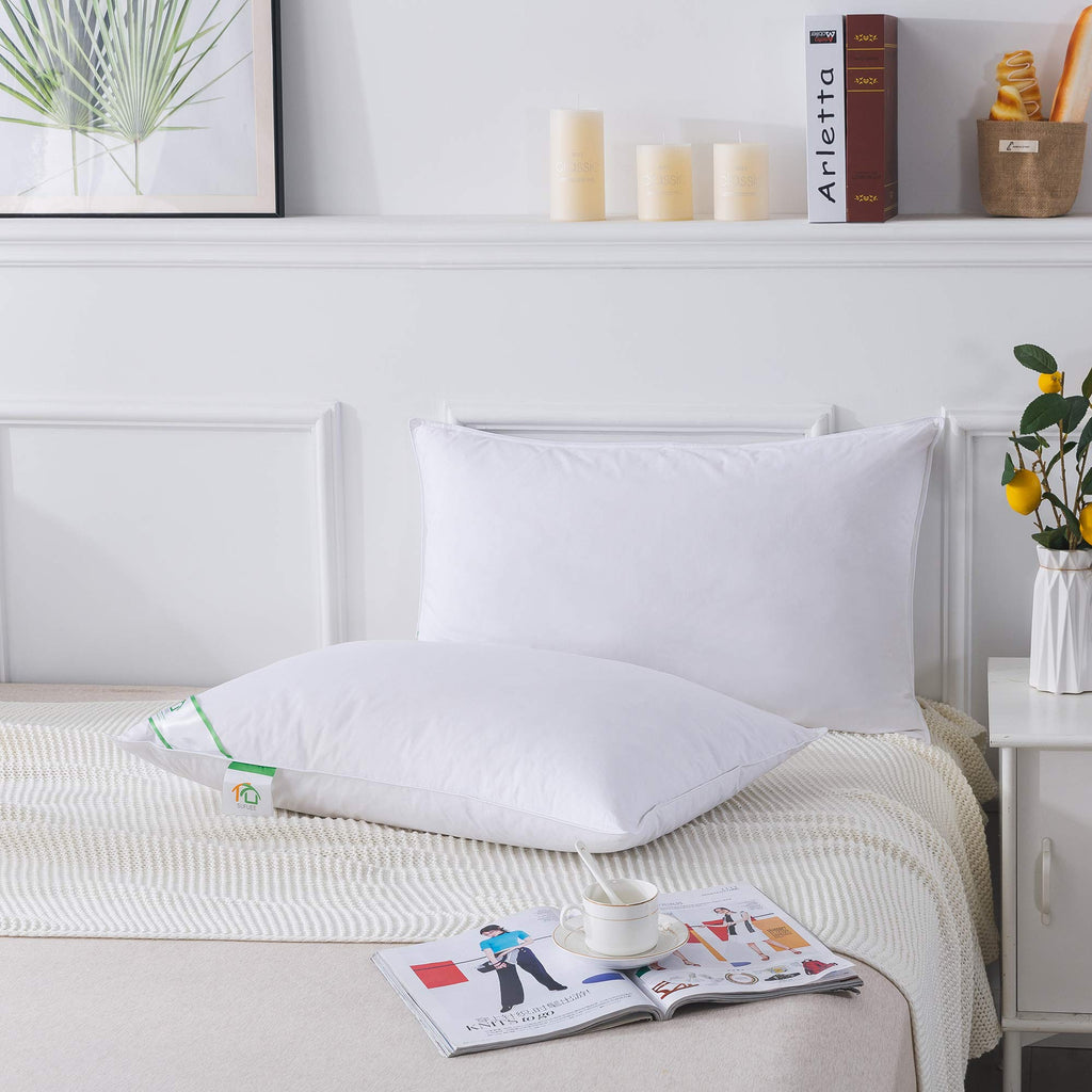 SUFUEE Goose Feather and Down Pillows Pair | 100% Cotton Cover