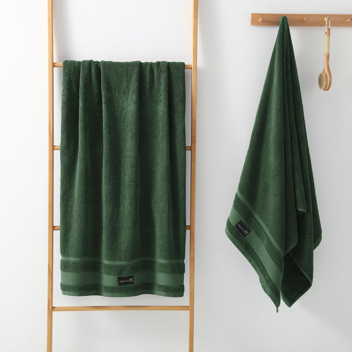 REDKISS 2-pack Dark Green Large Bath Towels-160 x 80CM Cotton Luxury Towel