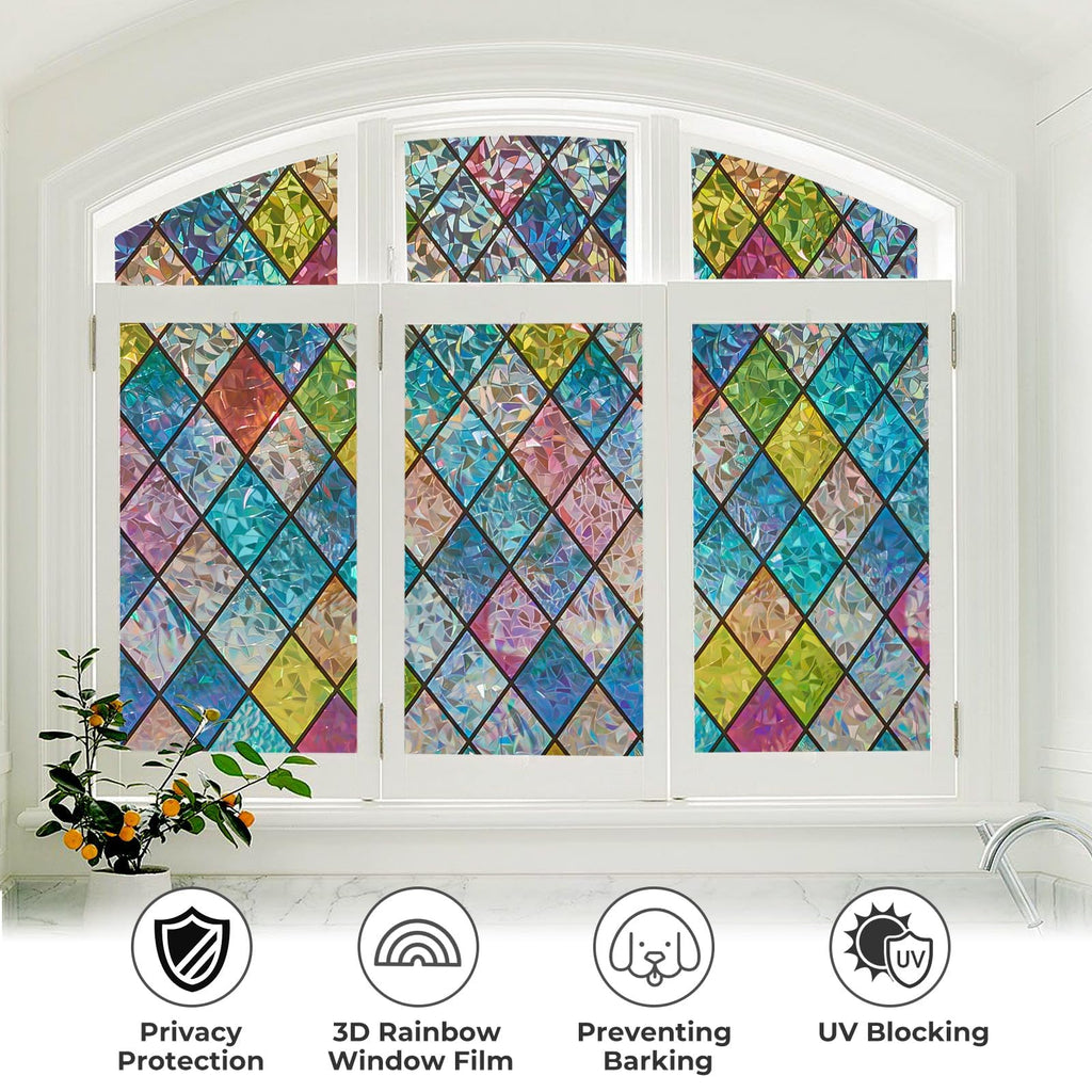 Lifetree 3D Rainbow Stained Glass Window Film | Crescent Privacy Vinyl