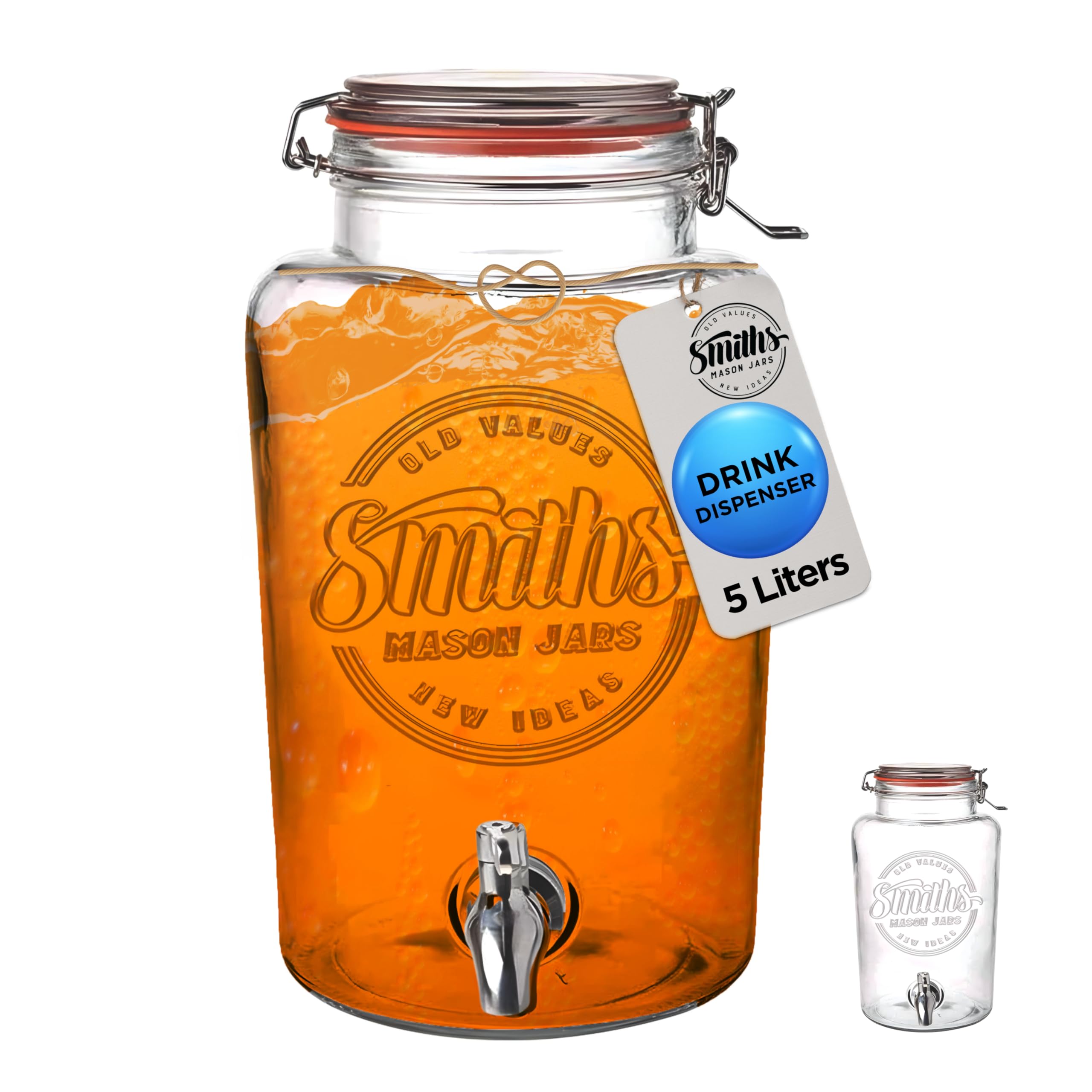 Smith's Mason Jars 5L Glass Drink Dispenser with Stainless Steel Spigot