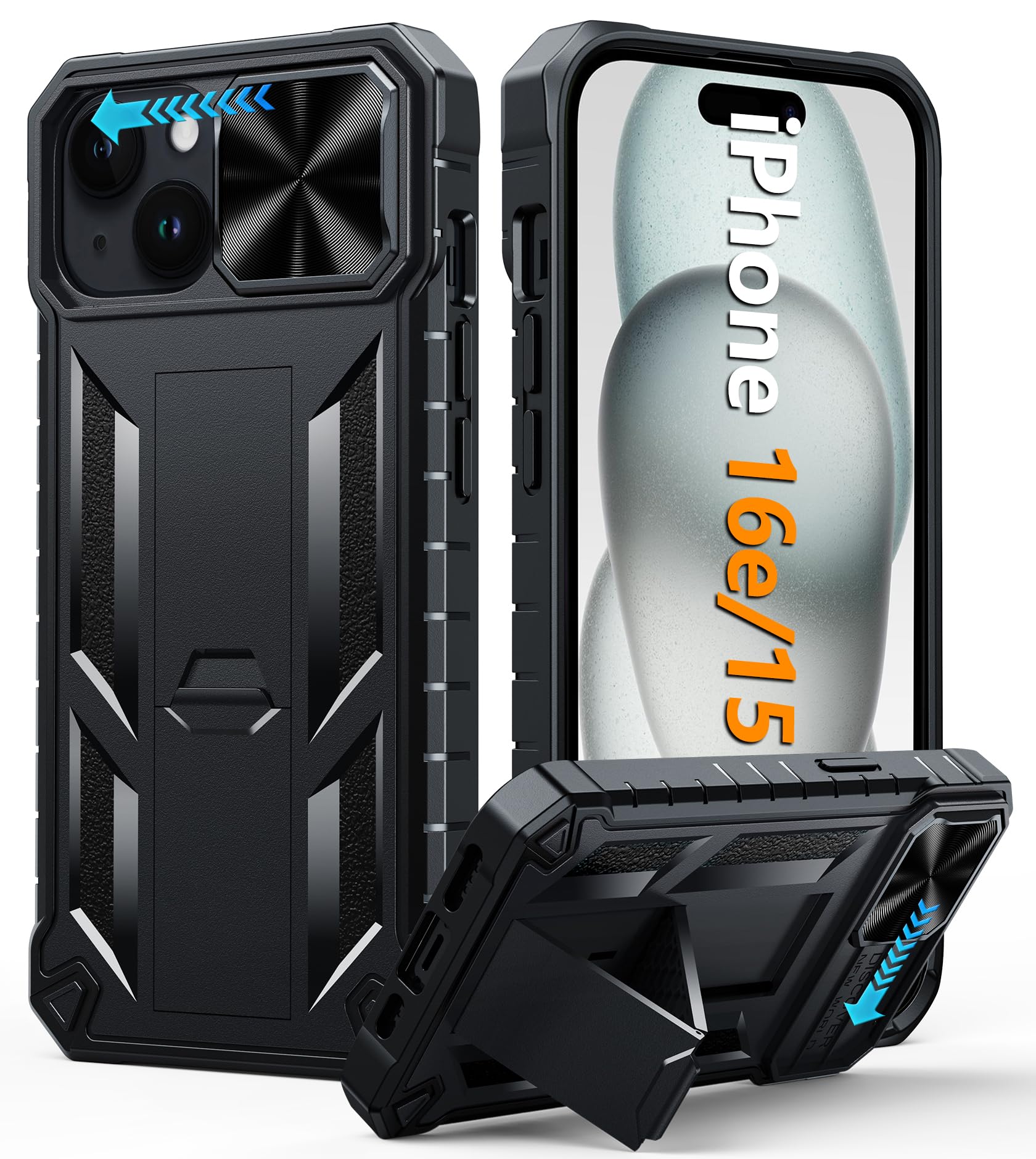 FNTCASE iPhone 15 Case – Rugged Military Grade Shockproof with Kickstand