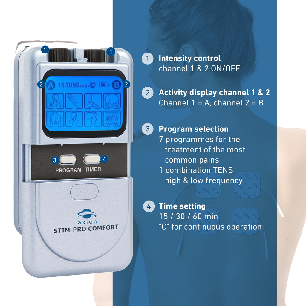 axion STIM-PRO Comfort TENS Machine - Dual Channel Muscle Stimulator