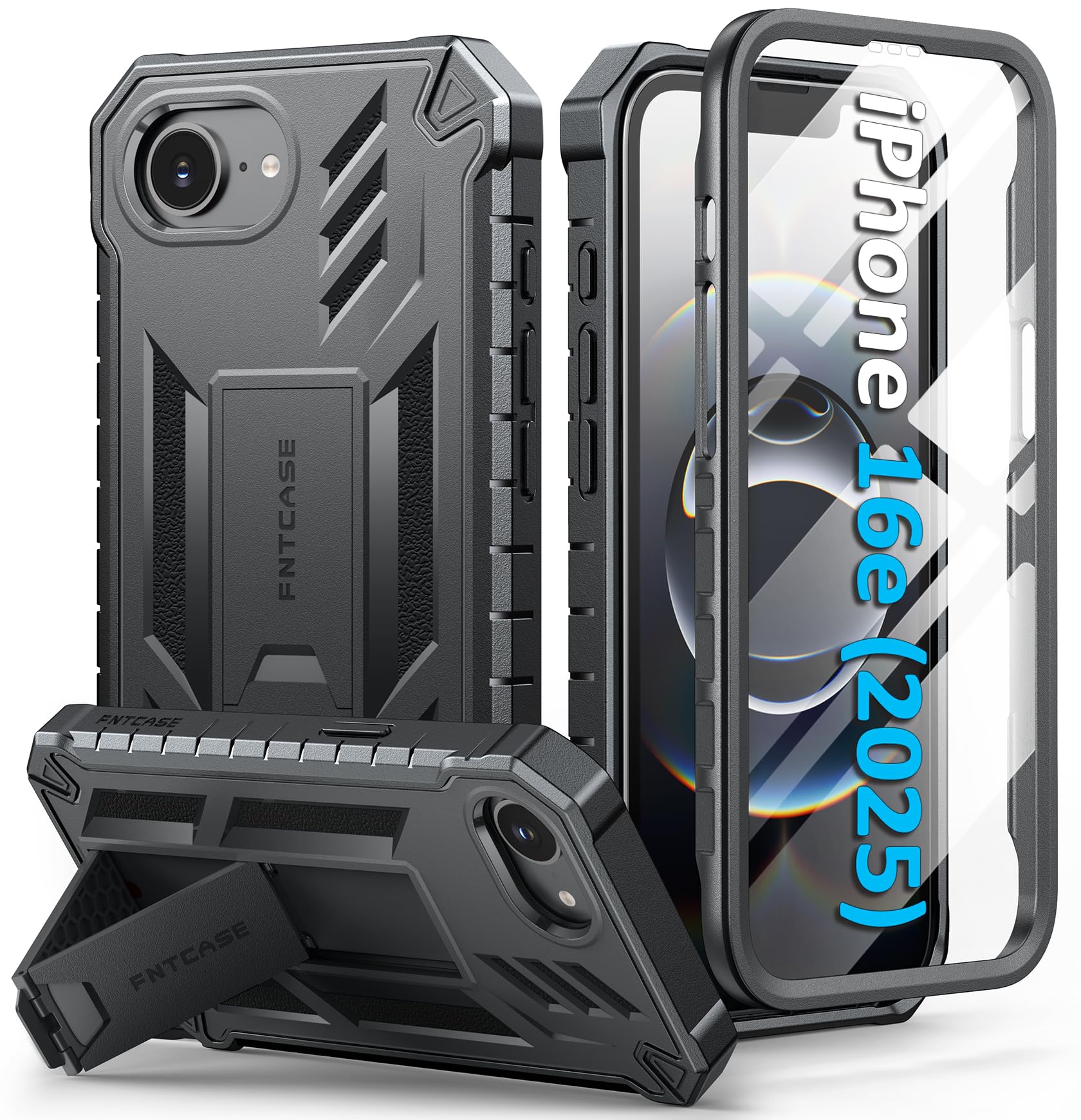 FNTCASE iPhone 16e Case – Military Grade Rugged Cover with Kickstand