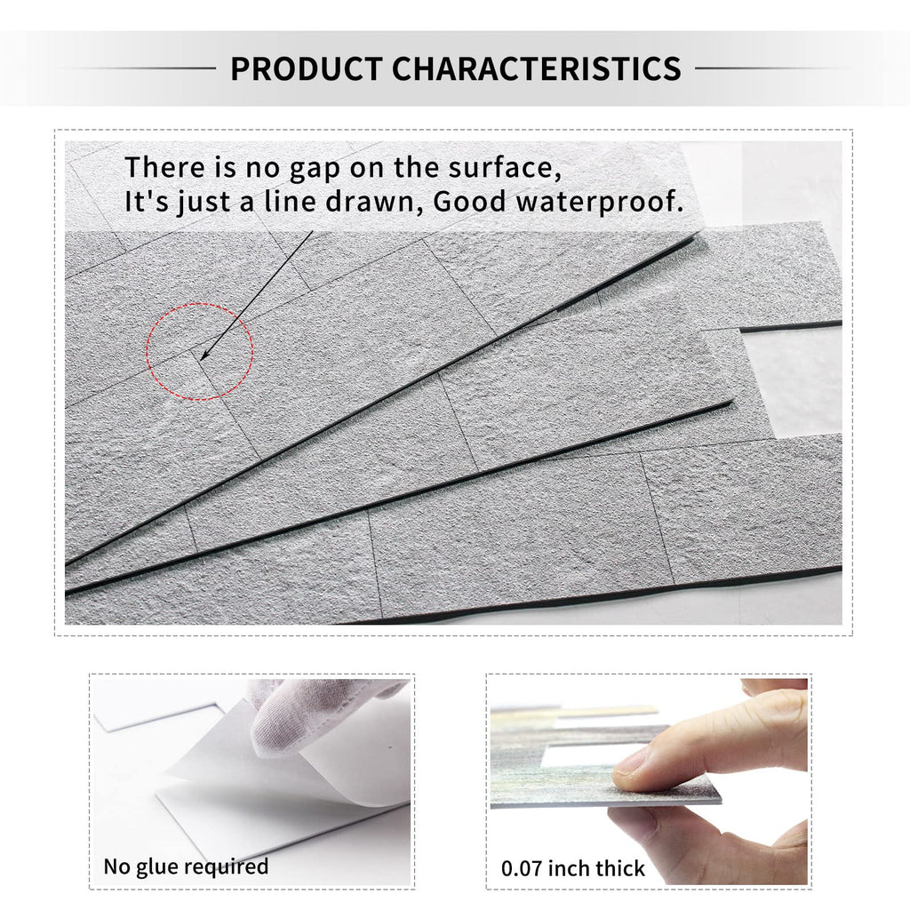 DEWOO Grey Stone Look Peel and Stick Wall Tiles - 20-Sheet Backsplash