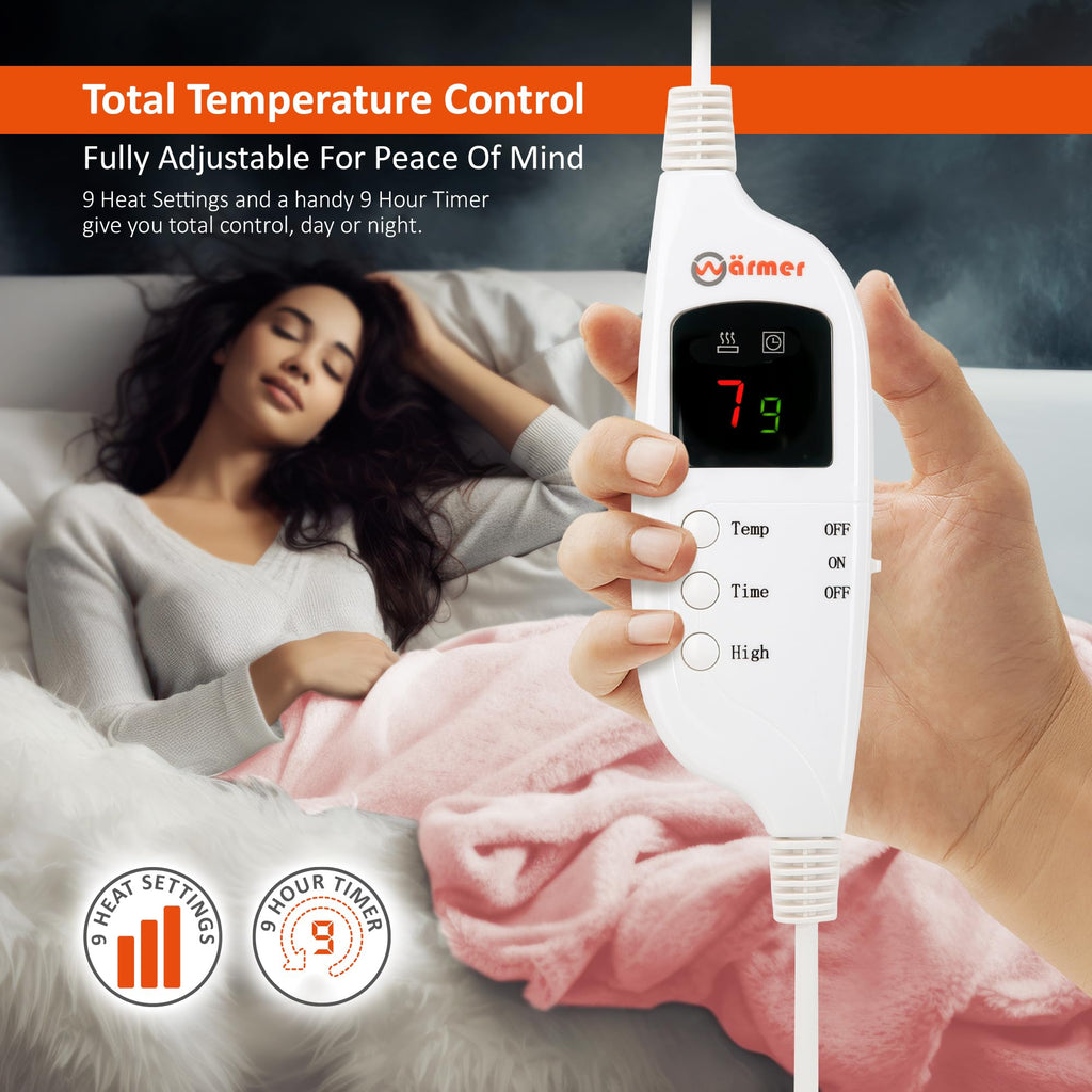 Wärmer Electric Heated Throw Blanket – 9 Heat Settings – 160cm x 120cm