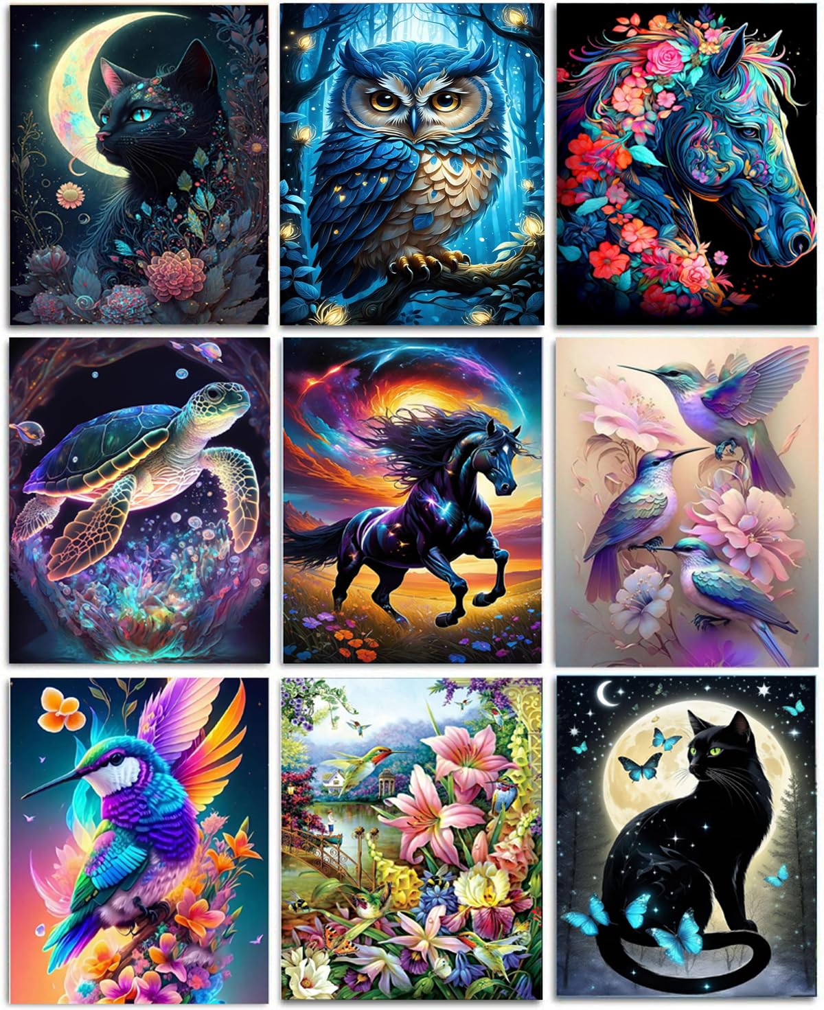 Mrnsiet 9 Pack Animals 5D DIY Diamond Painting Kits for Adults, 12x16in