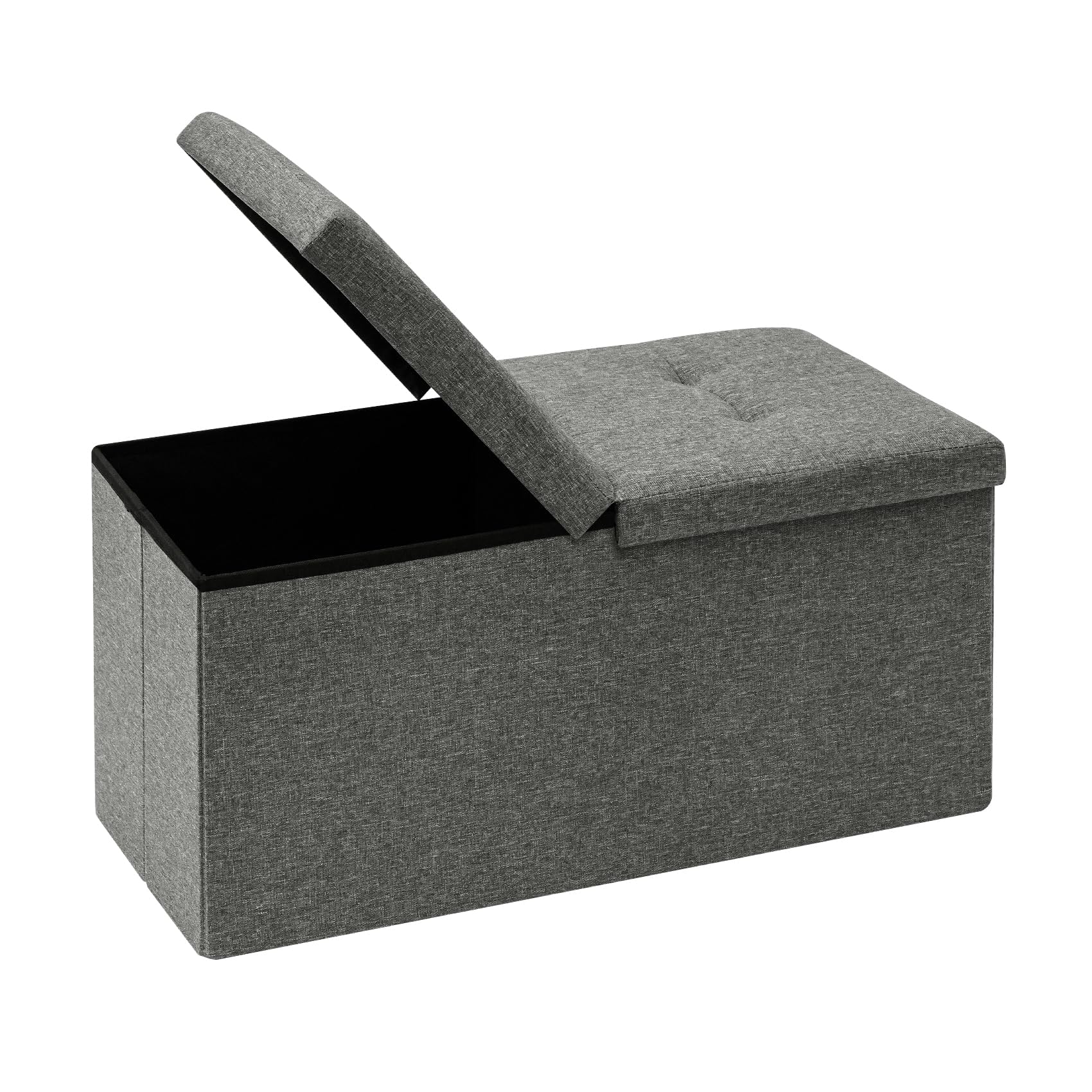 Bonlife Foldable Storage Ottoman Bench | Linen Gray Footstool - 76cm