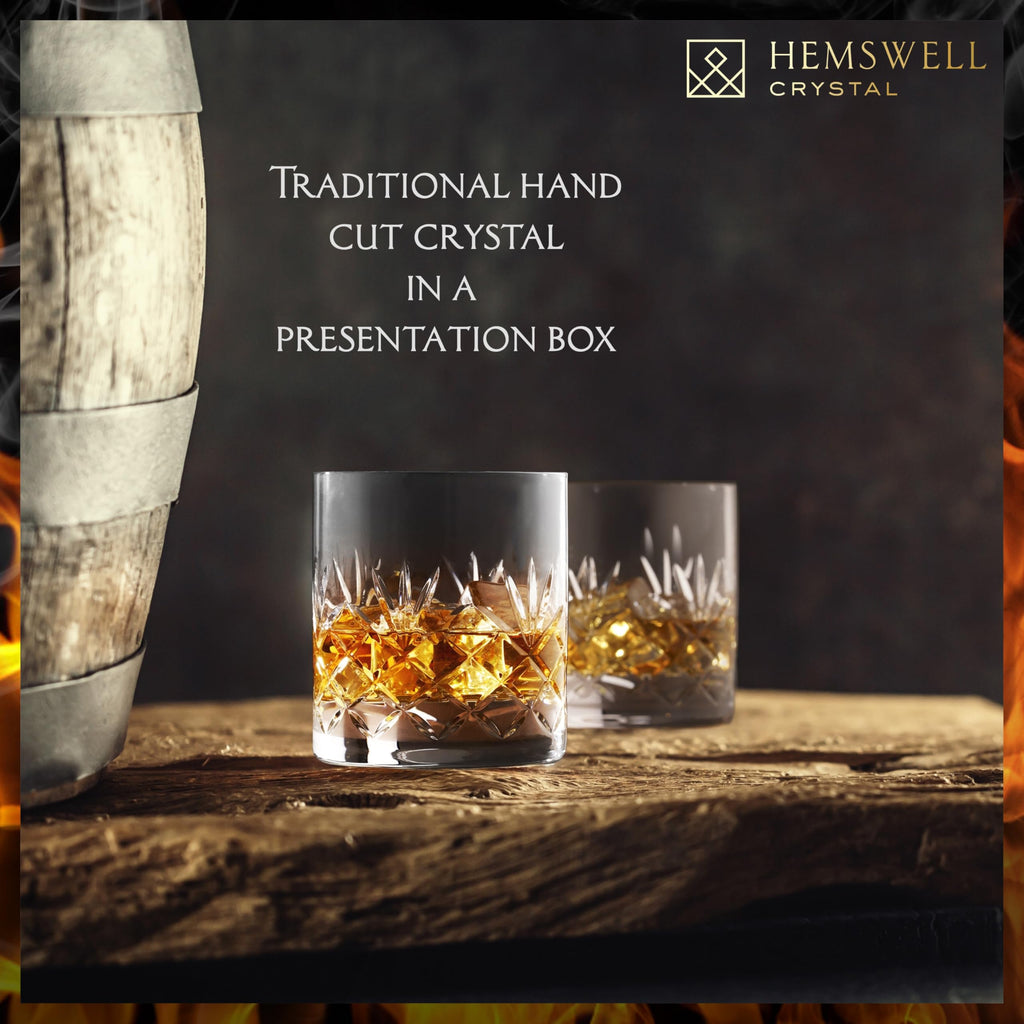 Hemswell Crystal Whiskey Glasses Set of 2 – 310ml Hand-Cut Tumblers