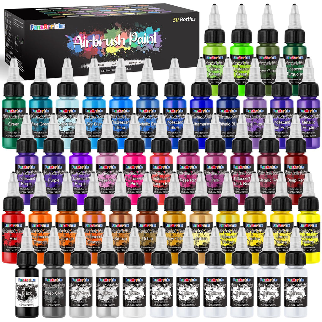 FansArriche Airbrush Paint Set - 44 Opaque & Neon Water-Based Colors