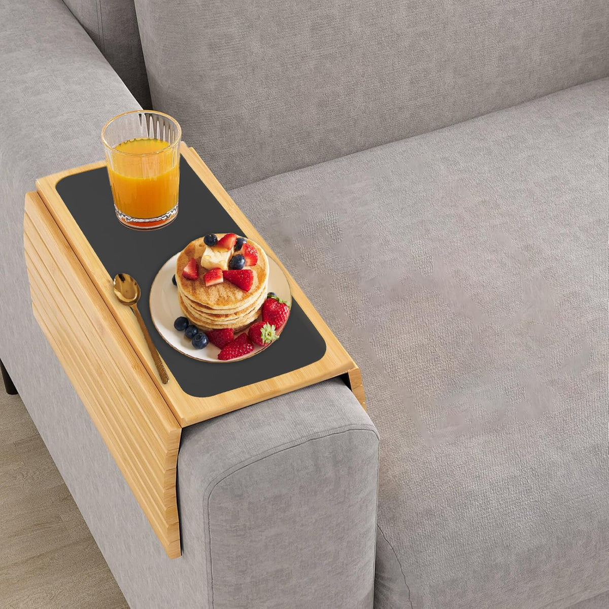 Bamboo Sofa Arm Tray Table - Anti-Slip Foldable Couch Sofa Armrest Tray, Removable Large Couch Cup Holder for Drinks Cup Cellphone Remote Snacks - image 1