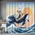Aimego Funny Cat Riding Shark Shower Curtain | Waterproof Fabric, 72x72