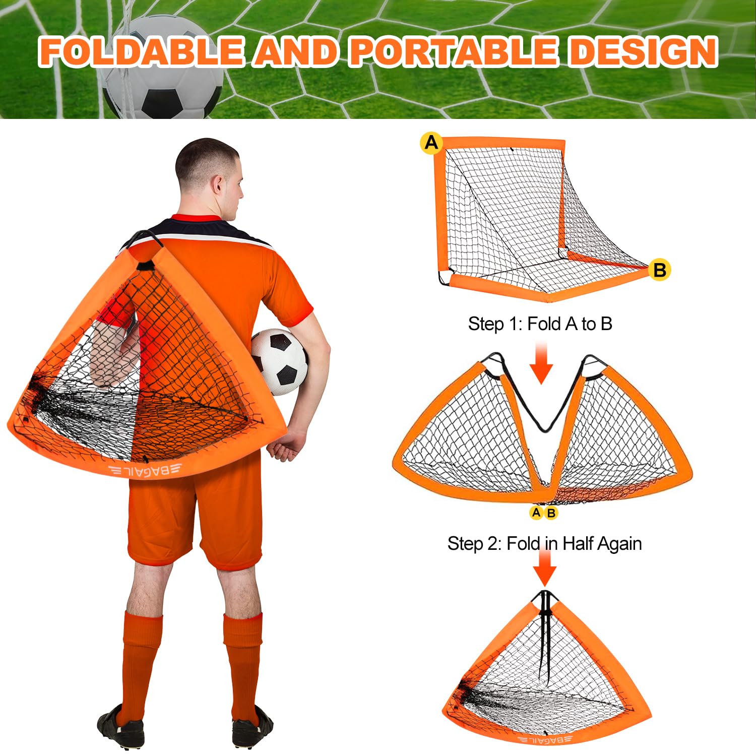 BAGAIL Pop Up Football Goal | Portable Soccer Net with Target & Carry Bag