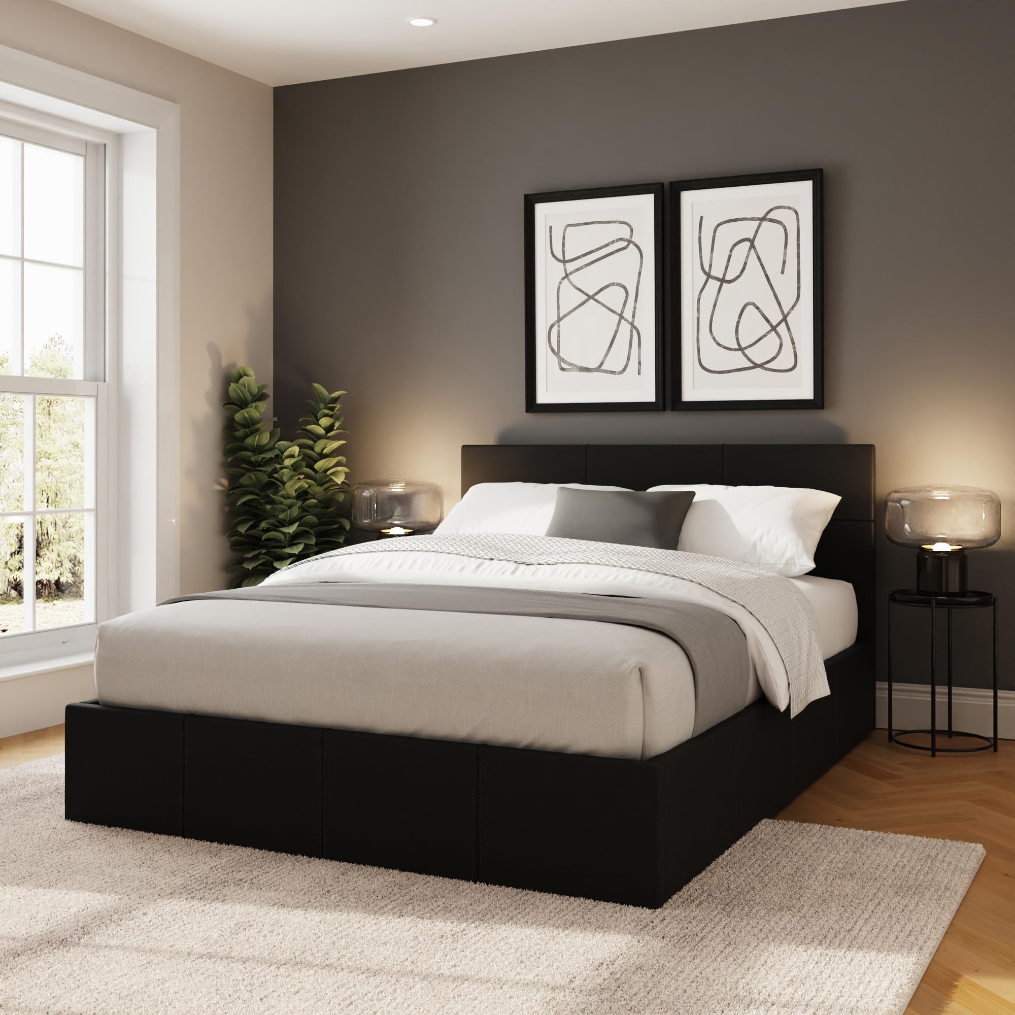 GFW Small Double Faux Leather Ottoman Storage Bed with Gas Lift - Black