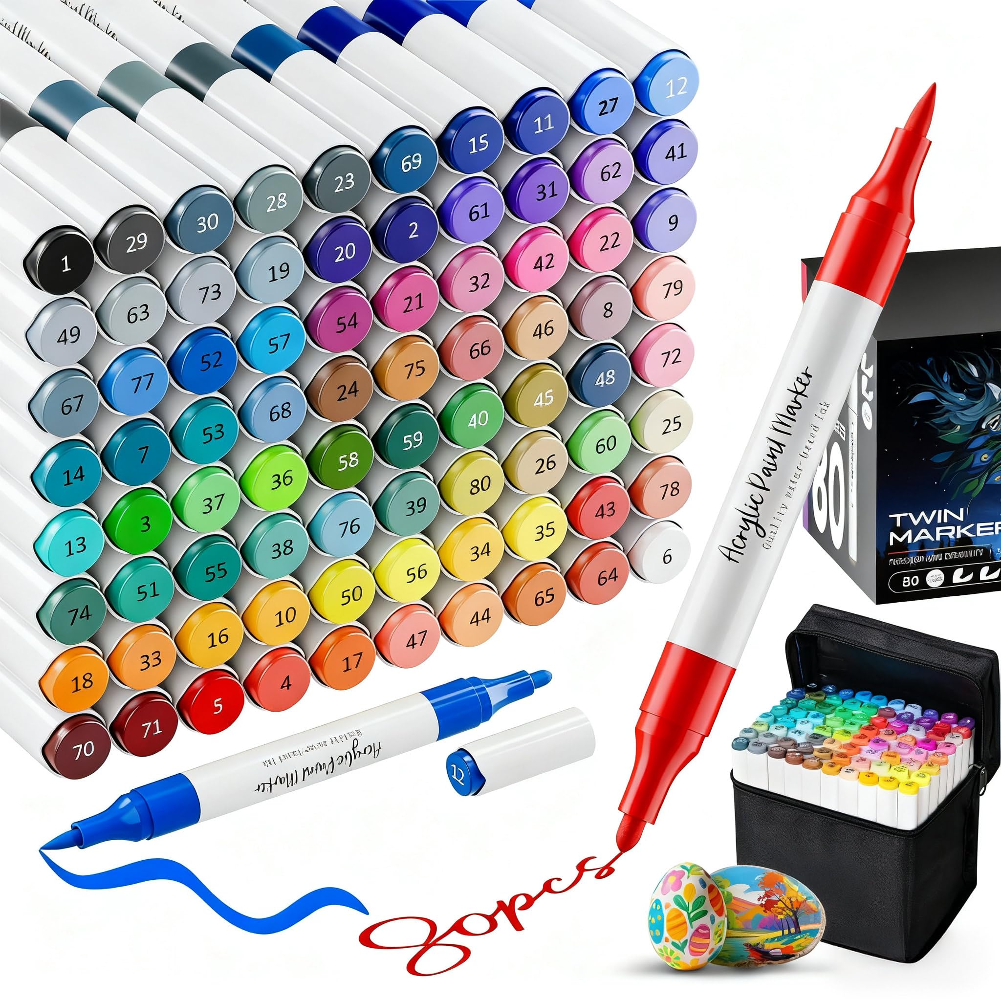 Kitire 80 Colors Dual Tip Acrylic Paint Pens | Waterproof Art Markers