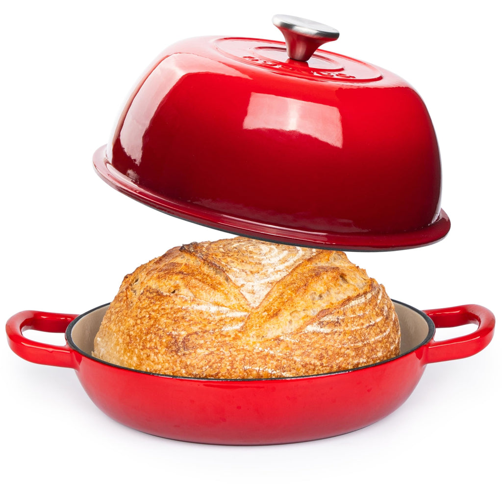Nuovva Enamelled Cast Iron Dutch Oven - 6 Quart Red Bread Baking Pot