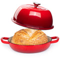 Nuovva Enamelled Cast Iron Dutch Oven - 6 Quart Red Bread Baking Pot
