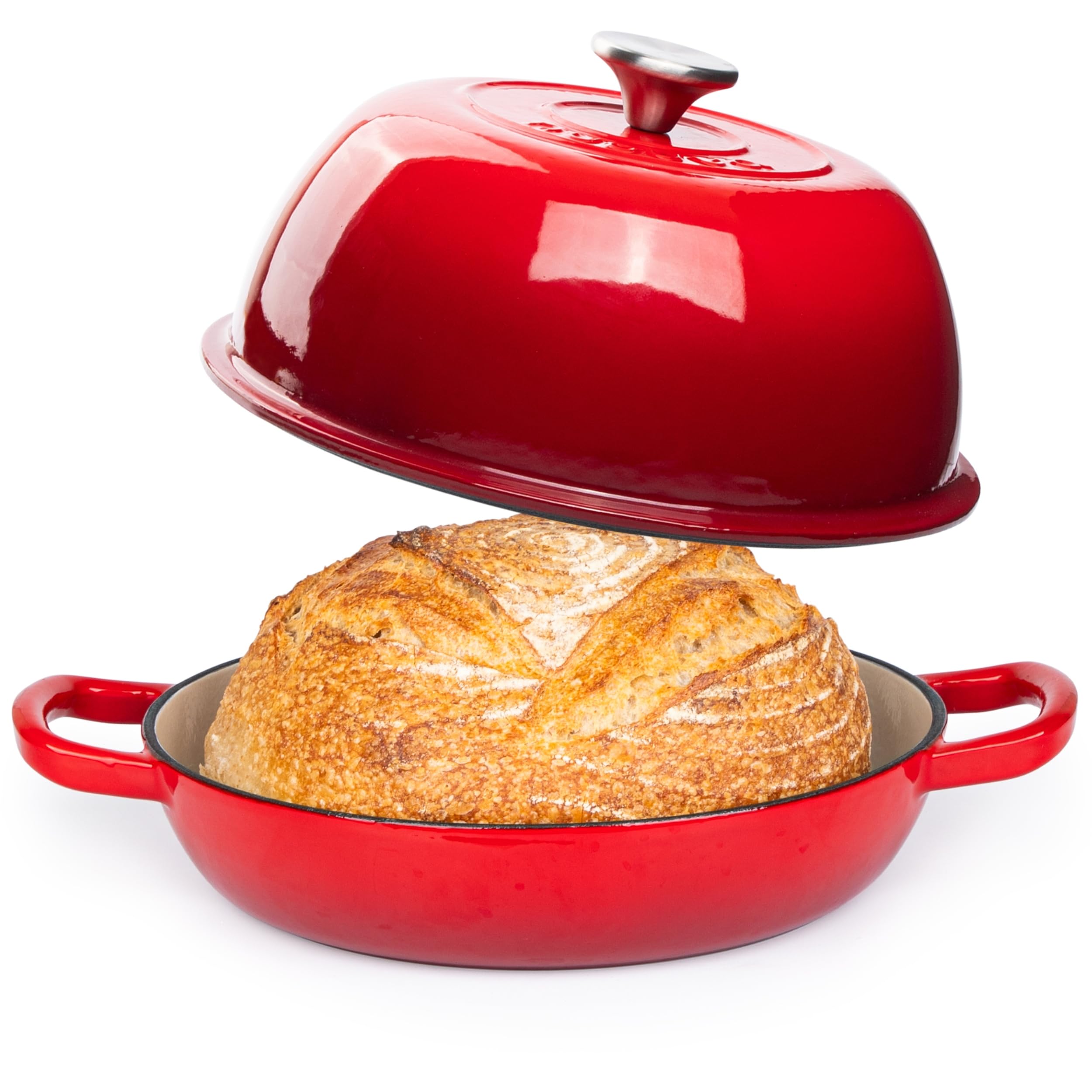 Nuovva Enamelled Cast Iron Dutch Oven - 6 Quart Red Bread Baking Pot