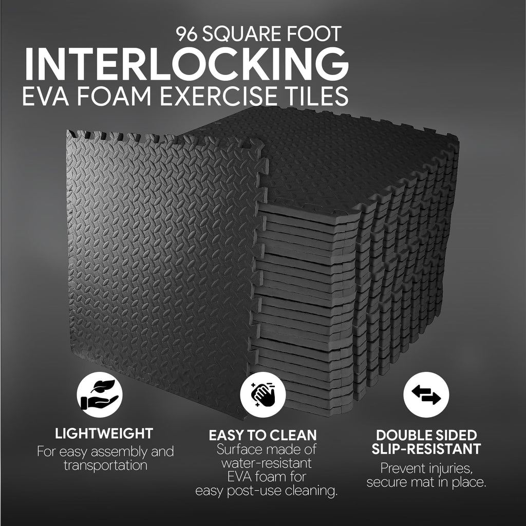Signature Fitness EVA Foam Interlocking Exercise Mat, 3/4" Thick, 96 Sq Ft