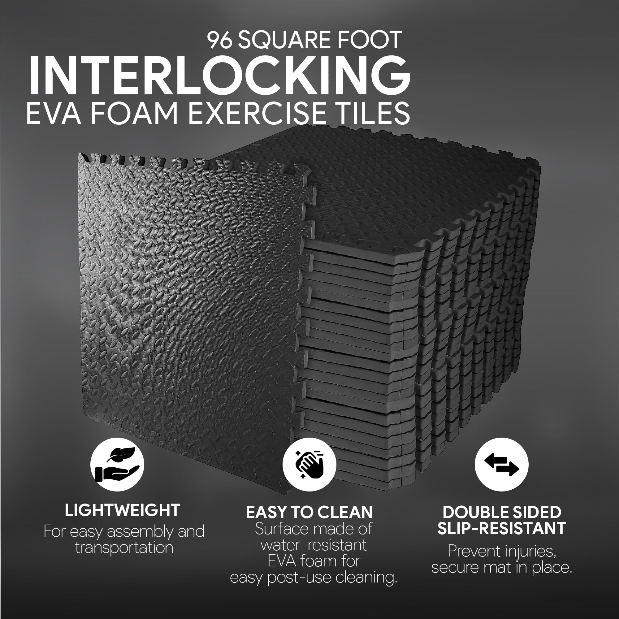 Signature Fitness EVA Foam Interlocking Exercise Mat, 3/4" Thick, 96 Sq Ft