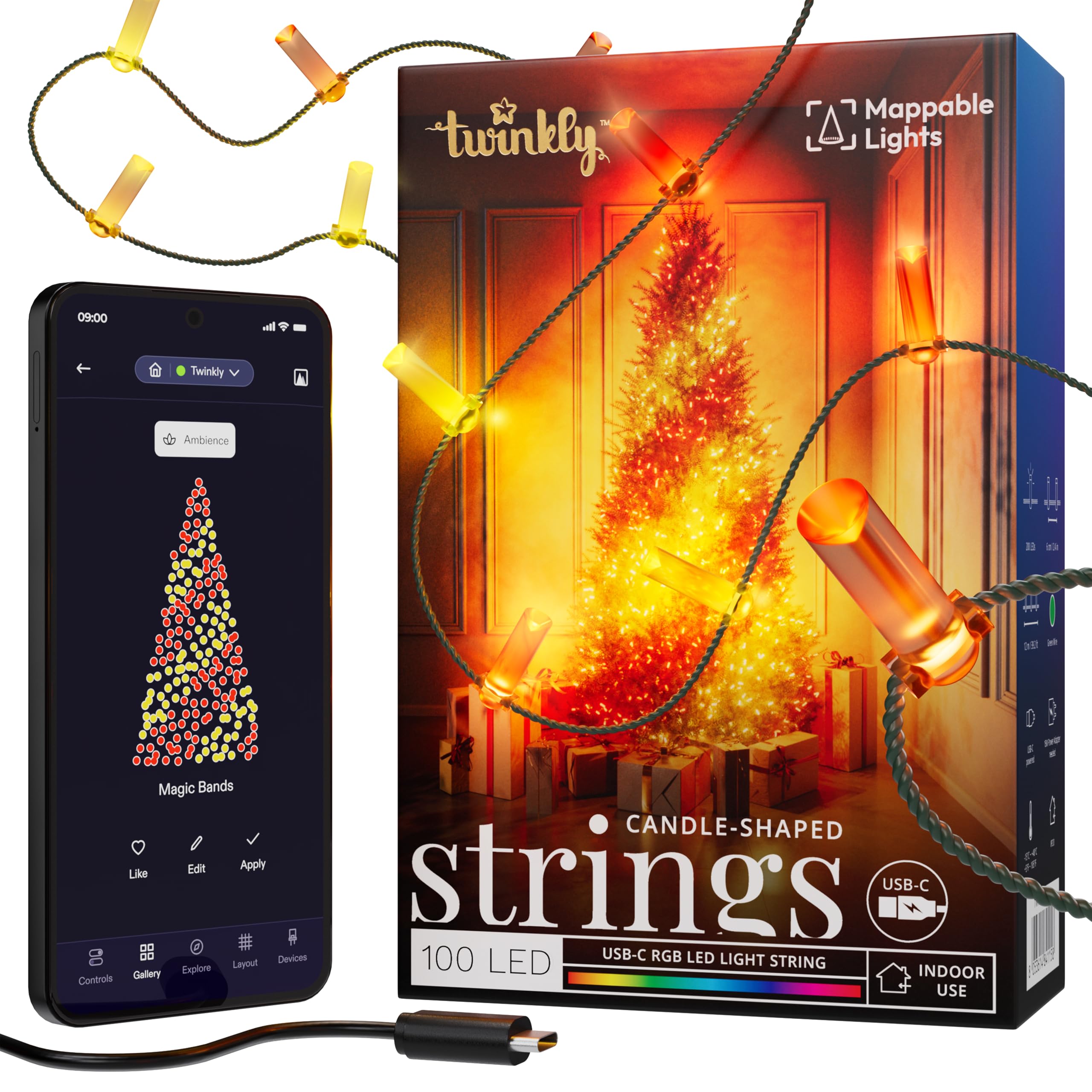 Twinkly Strings USB-C Candle 100 LED RGB Multicolor Smart Light String