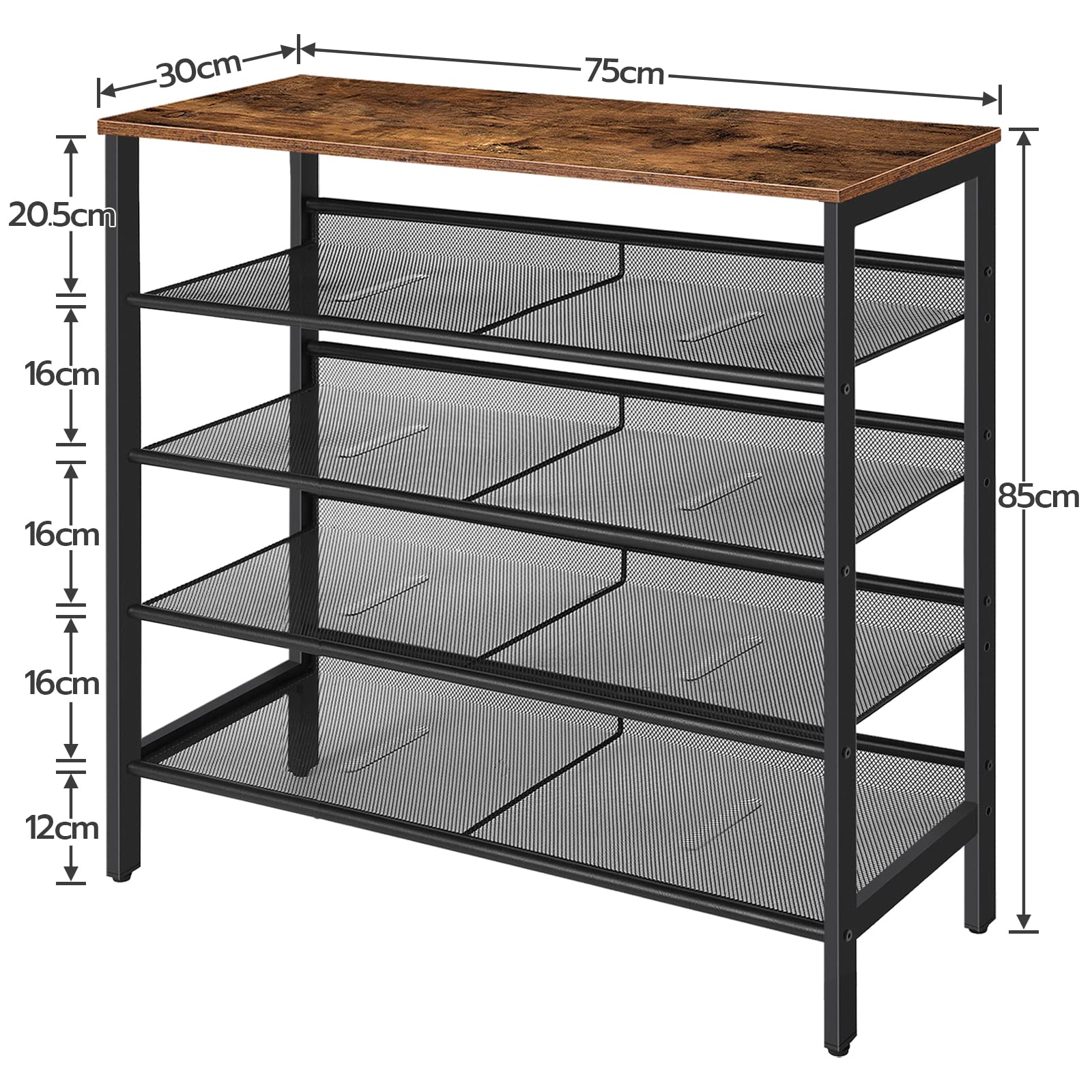 HOOBRO 5-Tier Shoe Rack – Industrial Rustic Brown Metal Storage Shelf