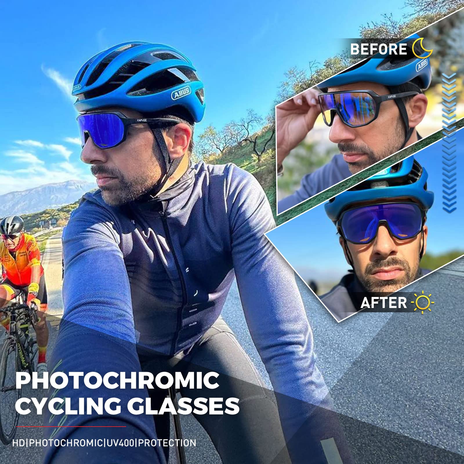 KAPVOE Photochromic Cycling Glasses | UV400 MTB Sports Sunglasses