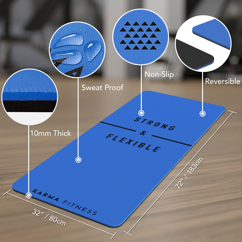 Extra Wide TPE Exercise Mat - 10mm Thick Non-Slip Yoga Mat