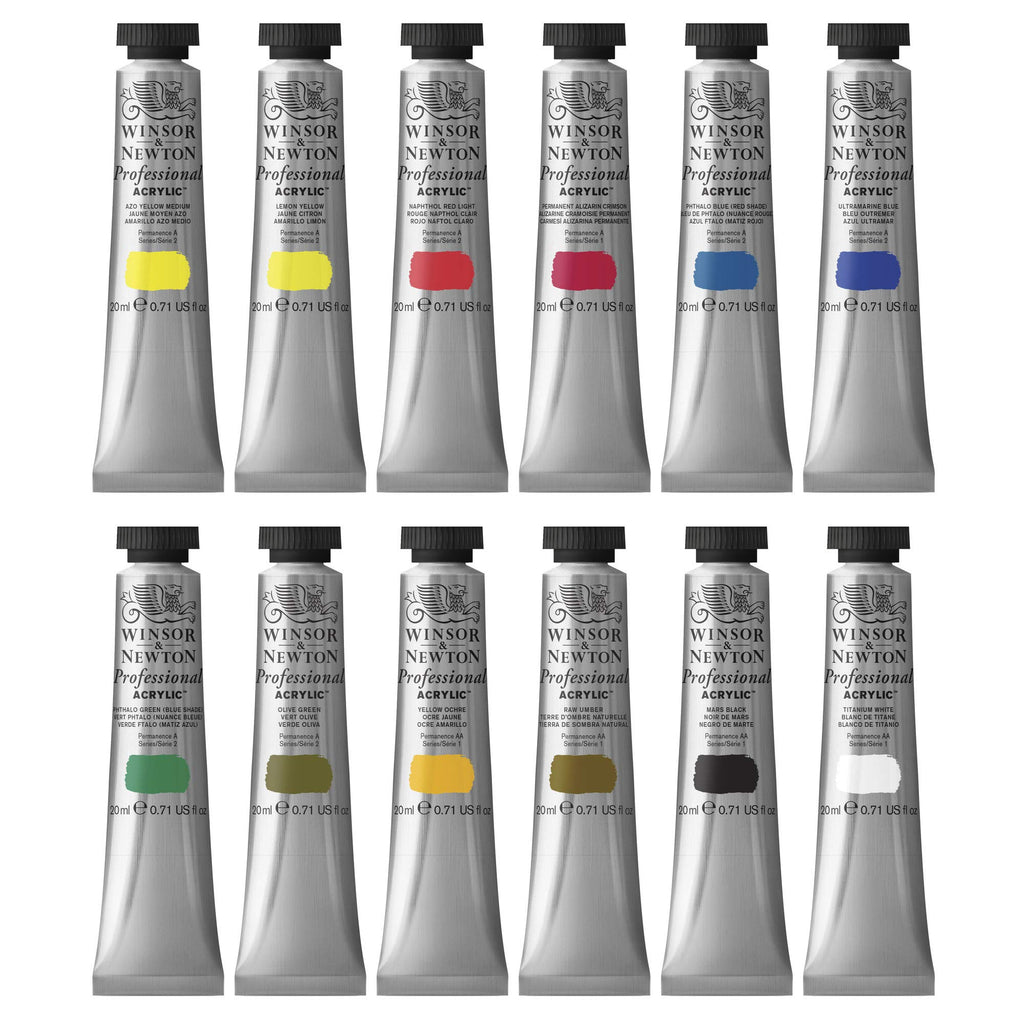Winsor & Newton Professional Acrylic Paint Set – 12 x 20ml Starter Kit