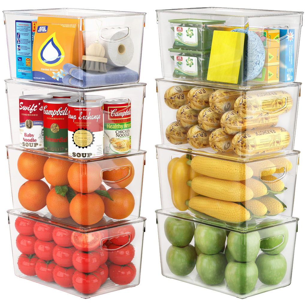 8 Pack Clear Stackable Storage Bins with Lids for Pantry
