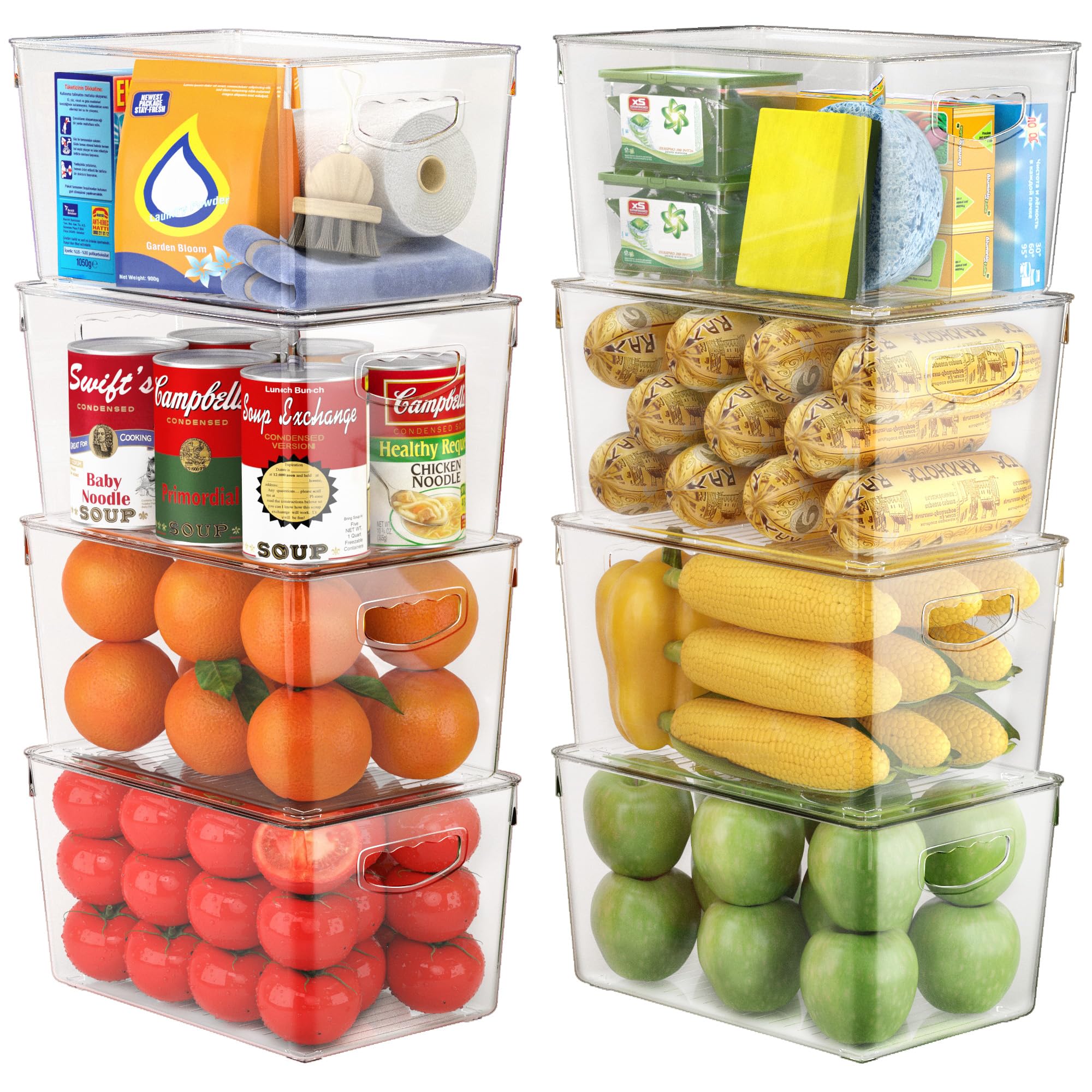 8 Pack Clear Stackable Storage Bins with Lids for Pantry