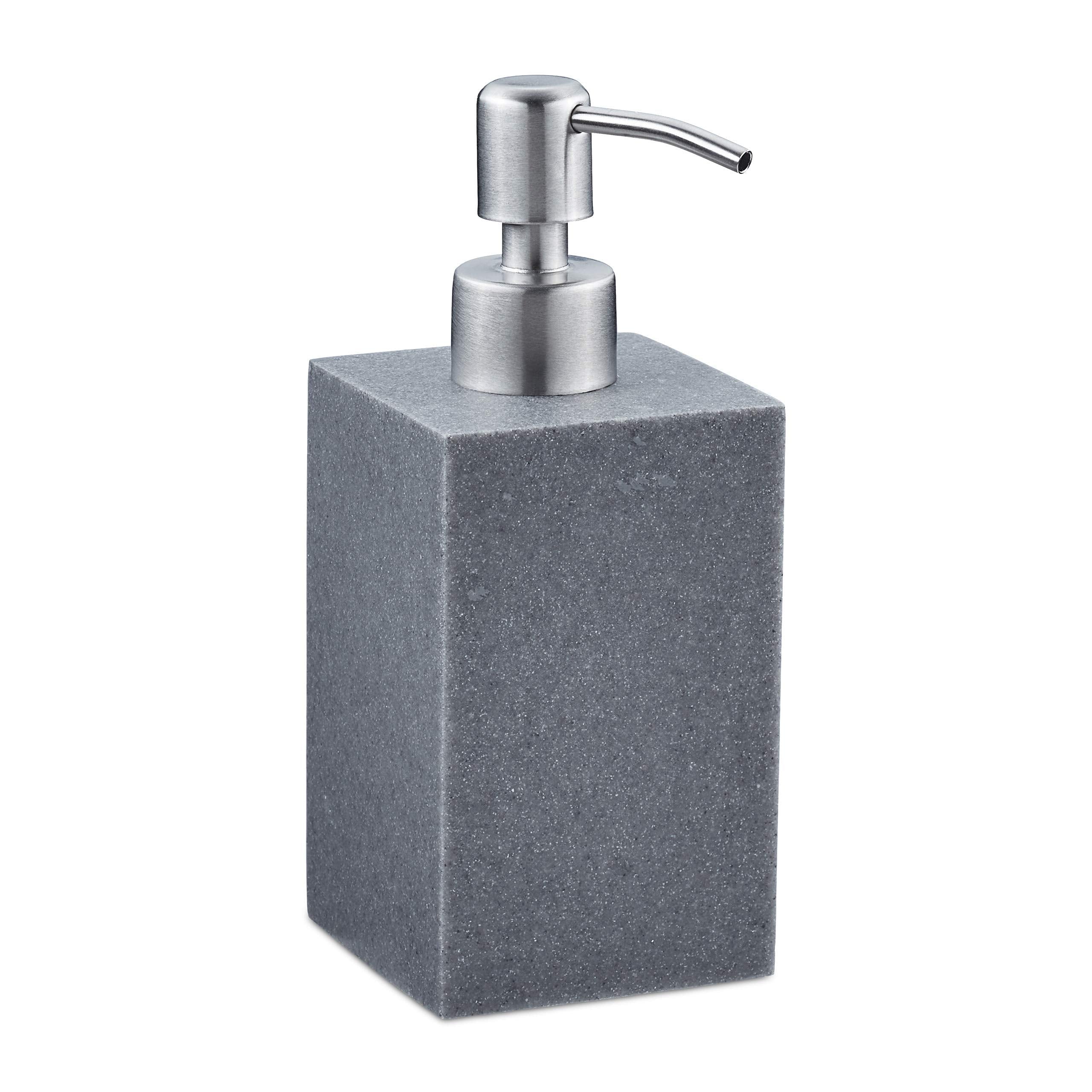 Relaxdays Stone Effect Soap Dispenser | 300ml Grey Polyresin Bottle
