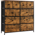 LYNCOHOME 10 Drawer Fabric Dresser – Rustic Brown Storage Chest