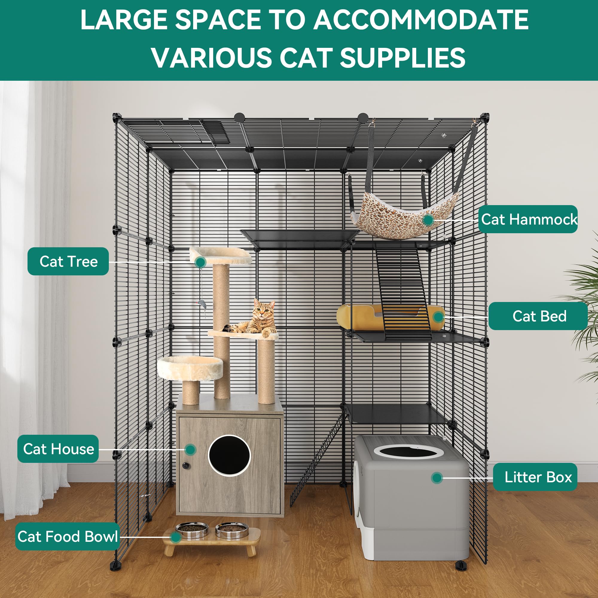 YITAHOME 4-Tier Large Cat Cage | Metal Wire Indoor Catio with Hammock