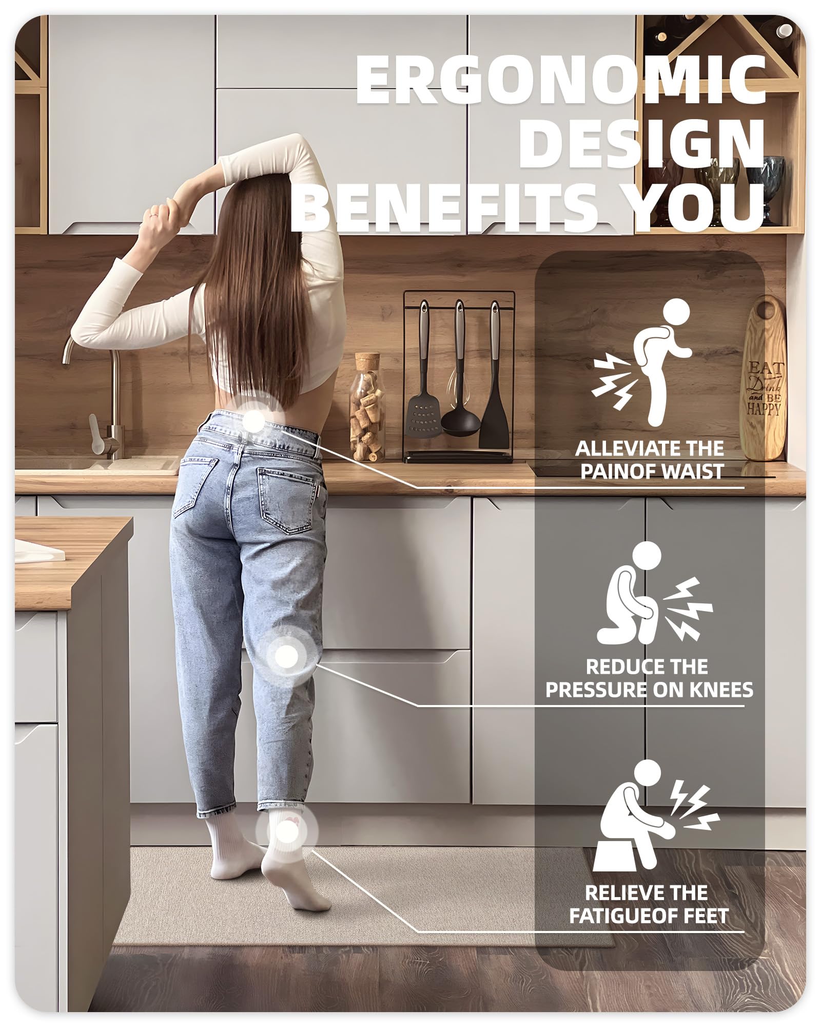Color&Geometry Washable Kitchen Rug – 43x120cm Non-Slip Woven Runner
