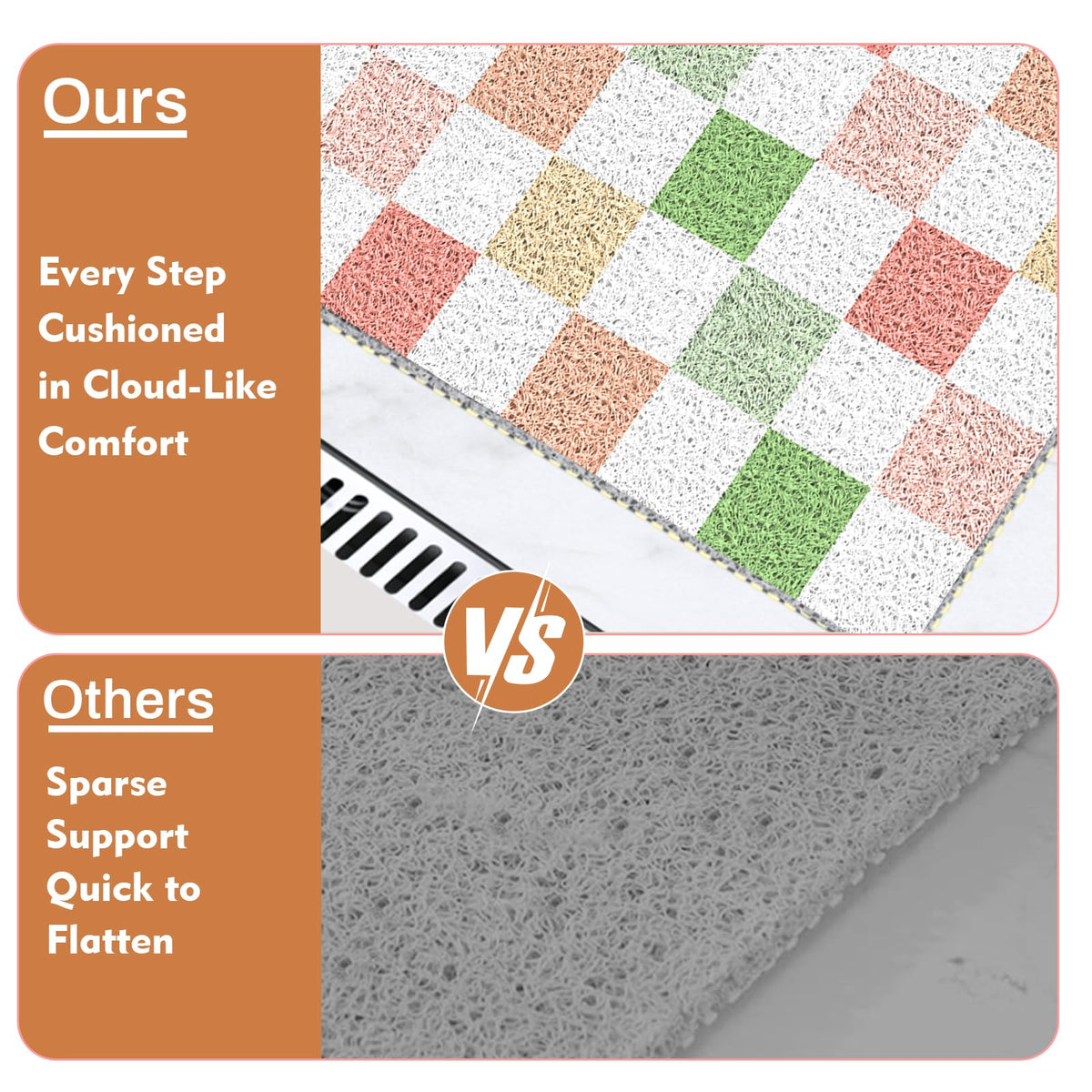 BLESWIN Large Shower Mat Non Slip 50x80CM, Checkered Shower Quick Dry Mats with Drain Hole, Antibacterial PVC Bath Mat for Inside Shower - image 5