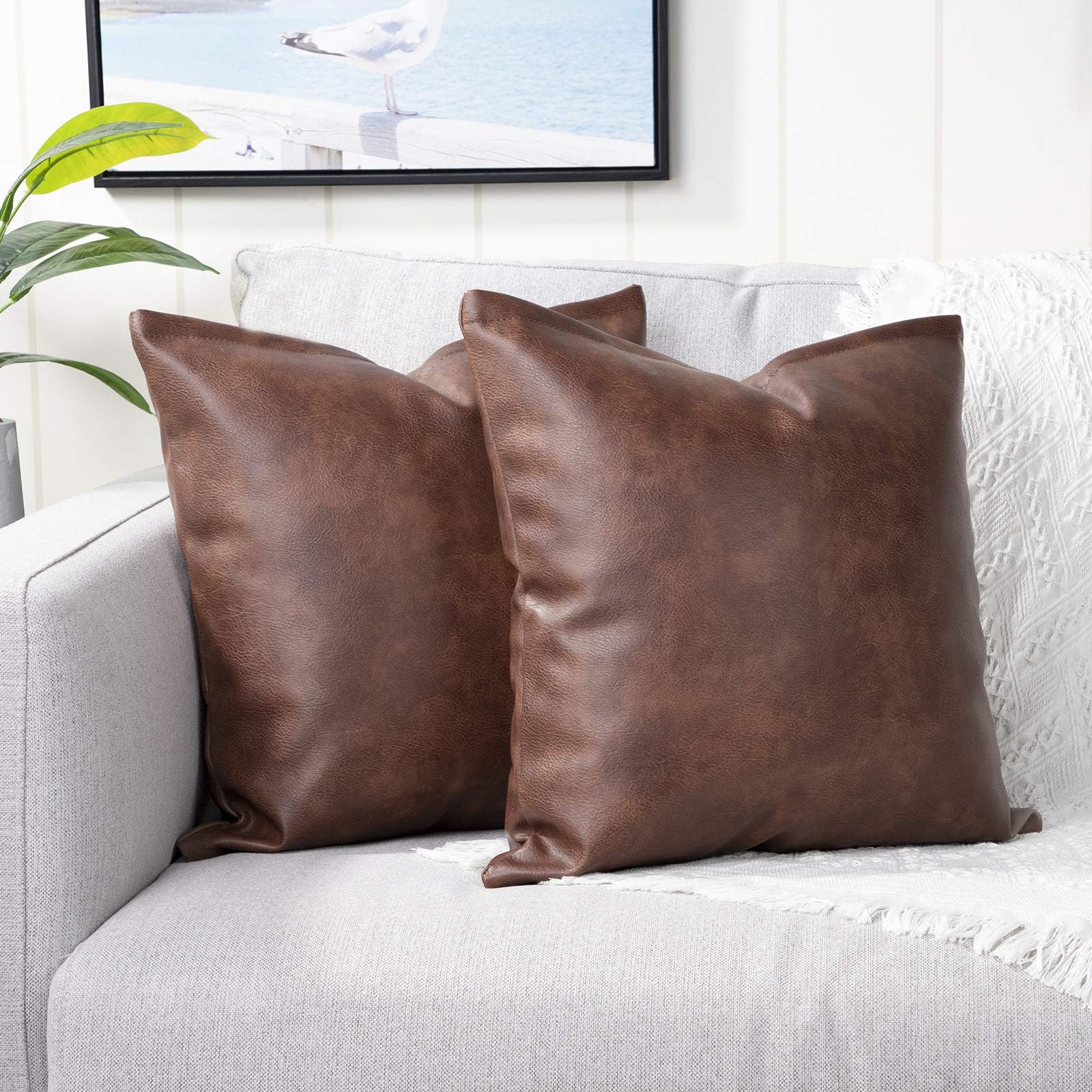YAERTUN Faux Leather Throw Pillow Covers - Set of 2 Modern 24x24 Cases