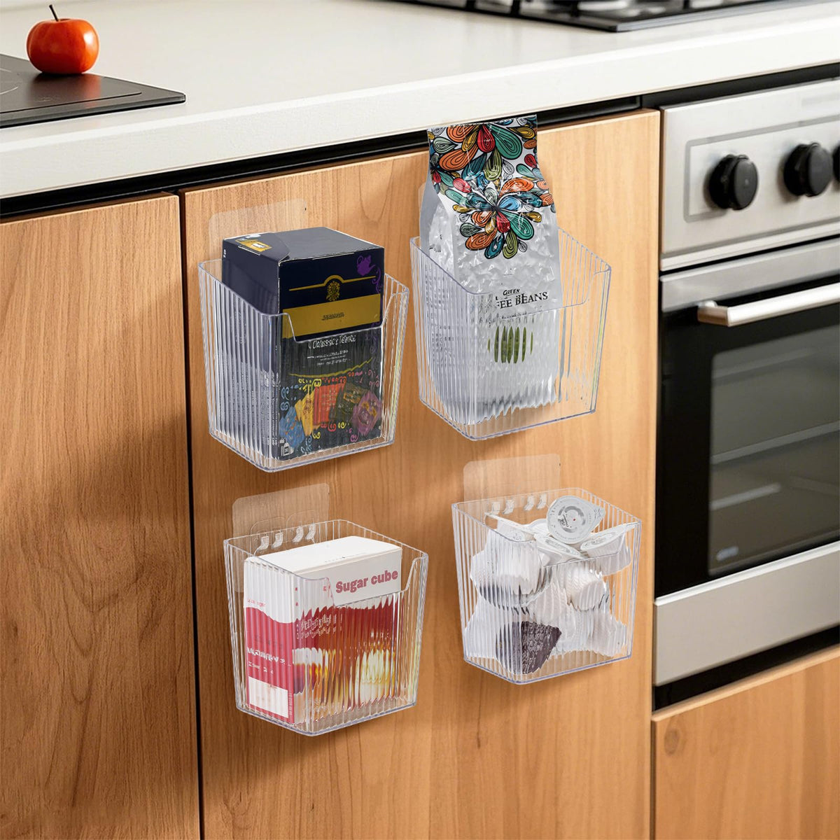 WRINGKIT 6 Pack Kitchen Cabinet Door Storage Box, Self-Adhesive Wall Mounted Cupboard Organiser, Stackable Storage Organizer Holder Basket for Walls - image 5