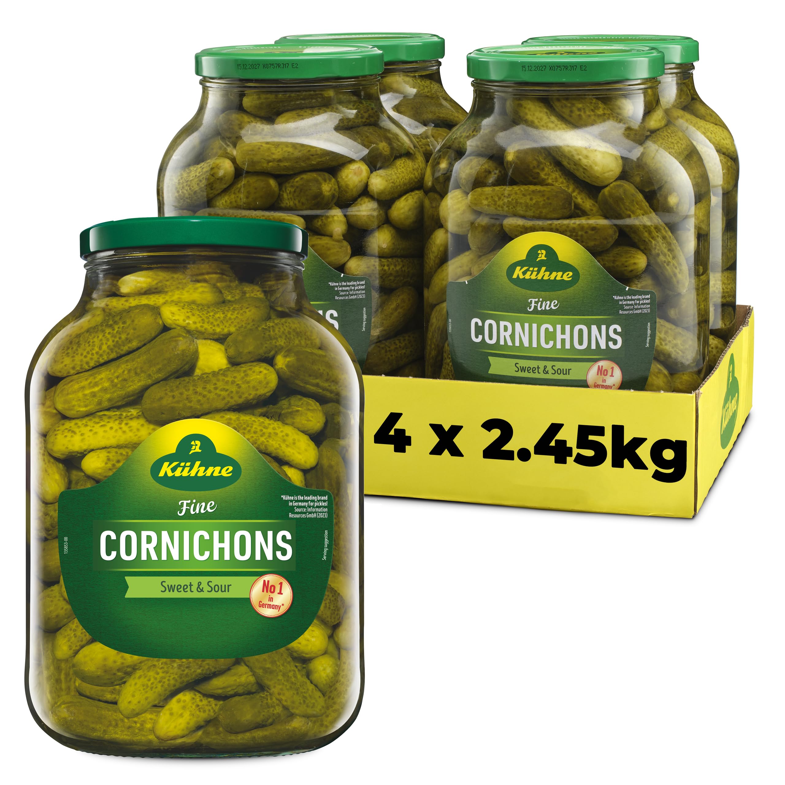 Kuhne Cornichons – Crunchy Dill Pickles with Onions, 2.45kg (4 Pack)